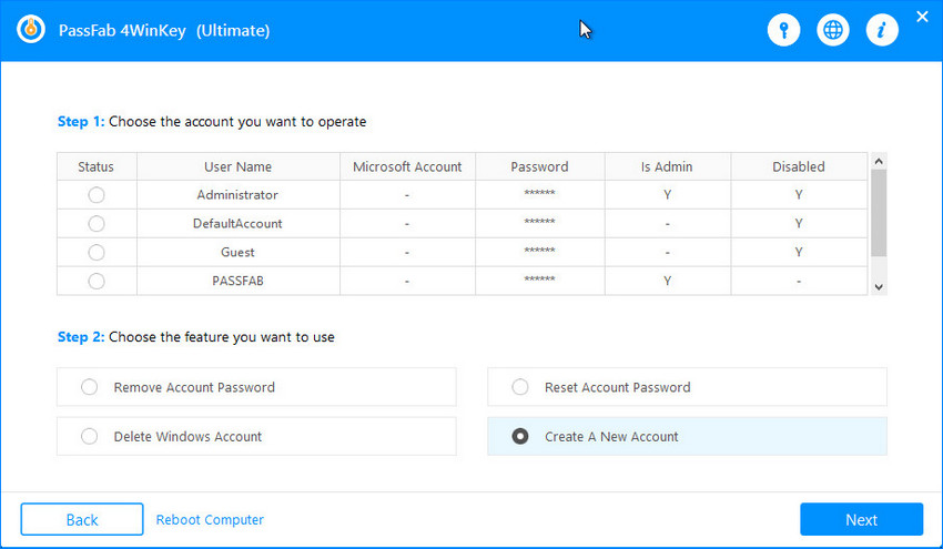 choose create account