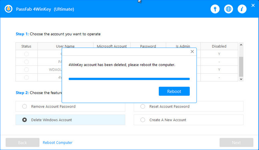 delete account successfully