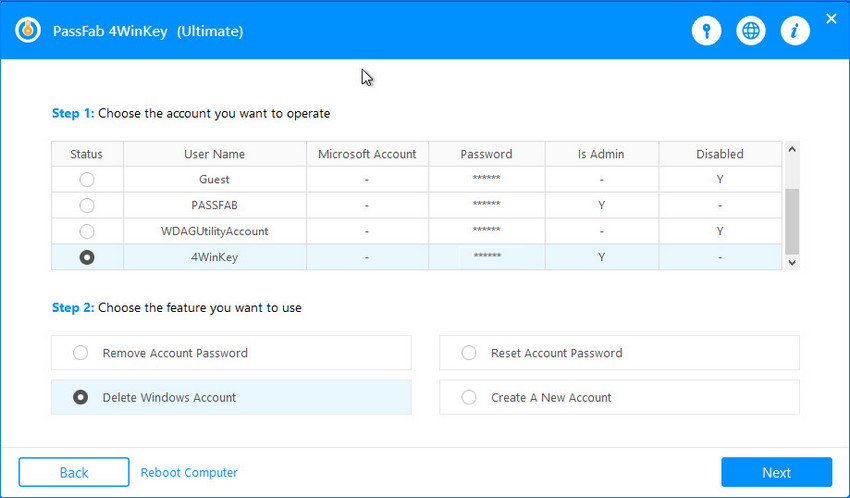 choose delete account