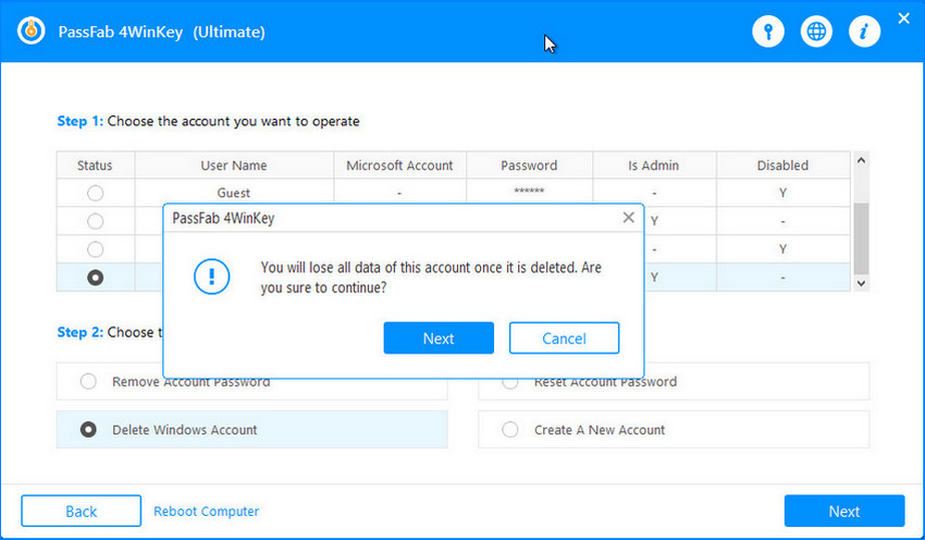 sure to delete account