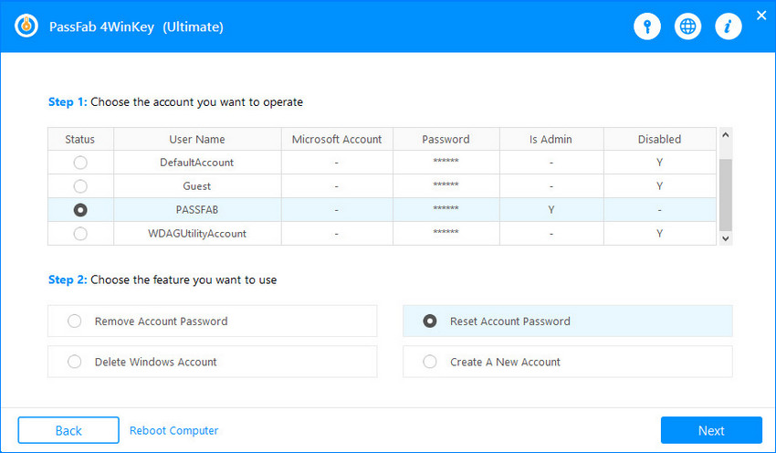 choose reset password
